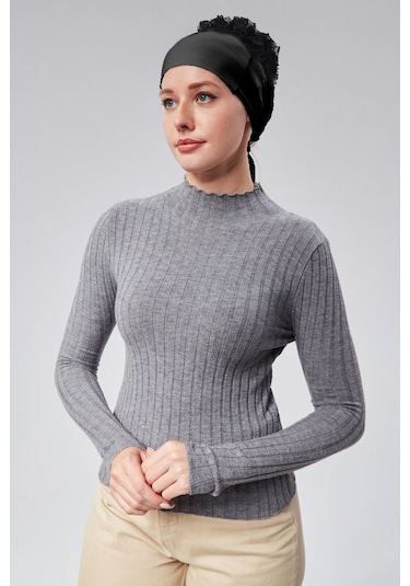 Sonbaharmoda Fırfırlı Bone Likralı Penye Topuz Bone Dantili Siyah