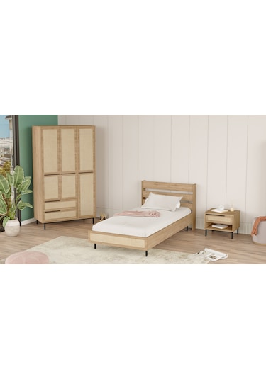 Robin Home Lidya Genç Odası Takımı 3'lü Set Sepet-uv Baskı Jüt Kahverengi