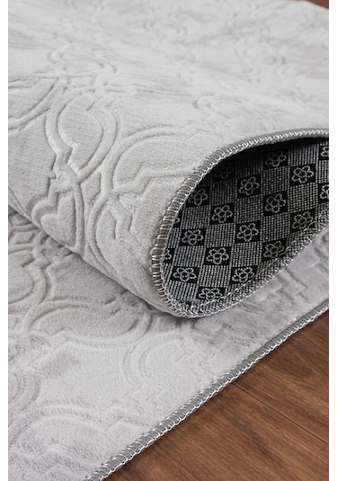 Yıkanabilir Kaymaz Tabanlı Violin Embos Kesme Rulo Halı Yolluk Gri