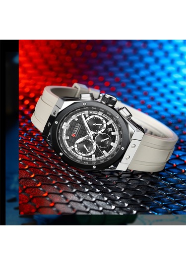 Curren 8462 Erkek Gri Analog Kuvars Silikon Spor Aydınlatmalı Saat Su Geçirmez Tarih Kol Saati Siyah Diğer