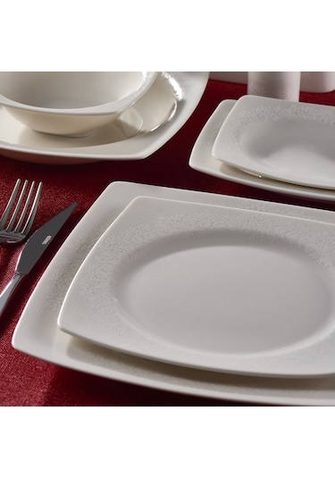 Güral Caroline 62 Parça Kare Yemek Takımı Platin File YT4981