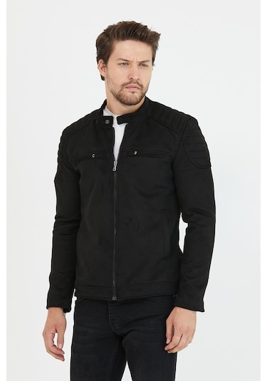 Erkek Siyah Dar Kesim Süet Ceket Mont-Siyah
