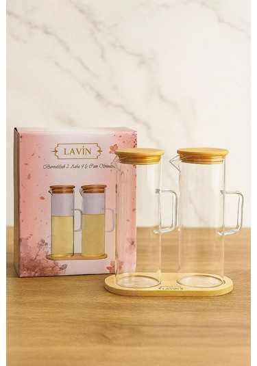 Bambu Altlıklı 2 Li Cam Yağlık Yağdanlık Sirkelik 400ml-400ml Şeffaf