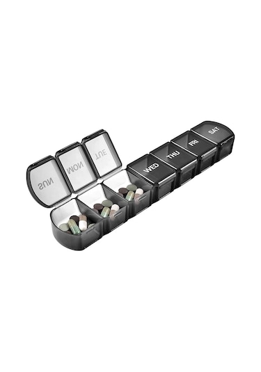 Plastik Kapsül Düzenleyici Ayrı Bölmeler İlaç Kutuları Seyahat Hap Kutusu Mini Dağıtıcılar 7 Günlük Hap Saklama Kutusu Siyah,