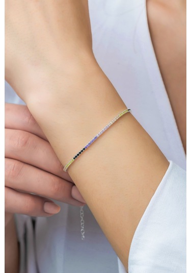 Azuris Silver Azuris Silver 925k Gümüş 1,5 Mm Renkli Su Yolu Bileklik Gümüş