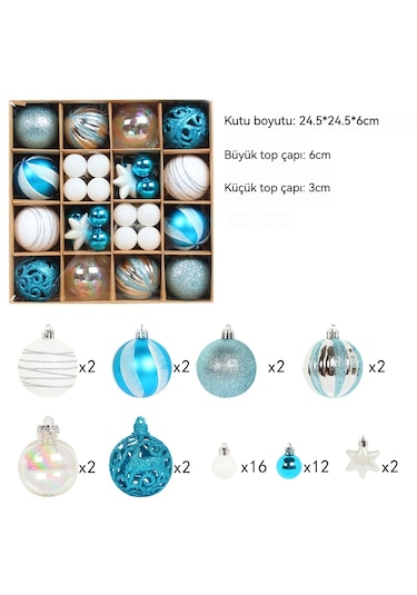 Noel Dekoratif Top Hediye Kutusu Seti R2-9 Mavi Ve Beyaz