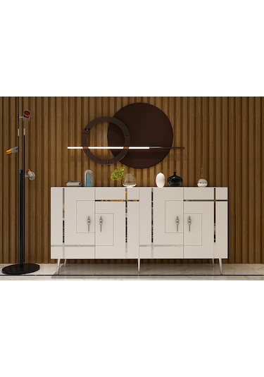 Honest Konsol Tv Sehpası Çok Amaçlı Dolap 150 Cm Beyaz Gümüş