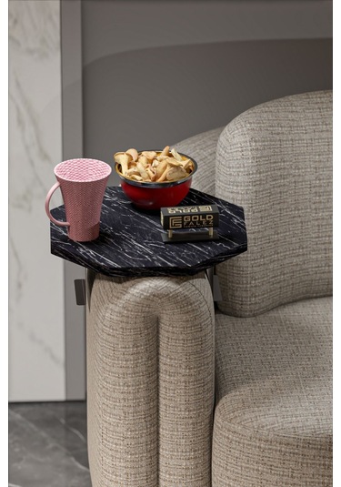 Yan Sehpa Ayarlanabilir Tepsi Dekoratif Modern Tepsi Sekizgen Bendir Çok Renkli