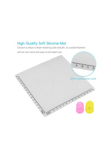 Kangvka Silikon 3d Kalem Çizim Matı D Tipi Beyaz - Çeşitli Şekil Yivleri İle Isı Dayanıklı, 2 Adet Rastgele Renkli Parmak Kapağı İle