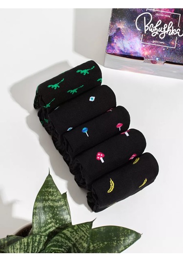 Babushka Basılı Siyah Çoraplar Kutuda 111157385 Siyah