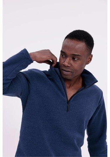 Freemen Erkek Fit Dik Yaka Yarım Fermuarlı Sweatshirt Polar Lacivert