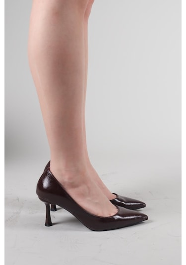 Birikon Mackay Kırışık Cilt Stiletto Kahverengi-8491 Kahverengi