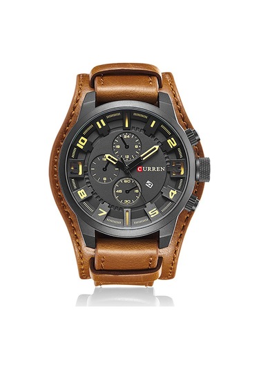 Yunboo Curren Erkek Spor Kol Saati 8225 - Büyük Kadran, Siyah Kasa, Kahverengi Ekran Ve Kordon - Dayanıklı Tasarım Çok Renkli