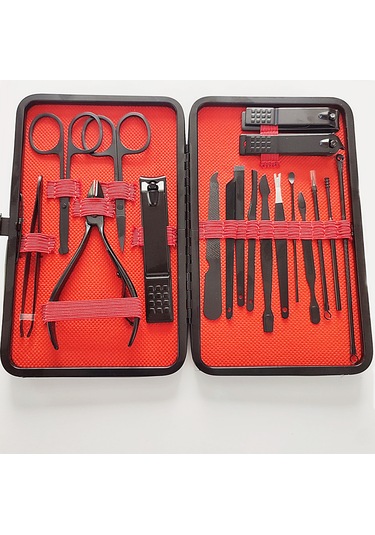 Gaman Profesyonel Paslanmaz Çelik Kutulu Manikür Pedikür Seti Siyah 18'li