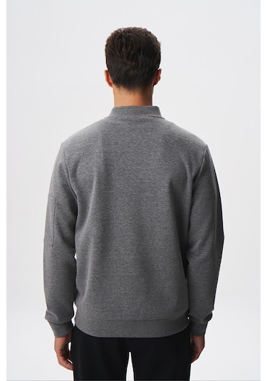 Arma Erkek Slim Fit Scuba Su Geçirmeyen Kumaş Basic Kol Cepli Tam Fermuar Kolej Yaka Sweatshirt K28324988301 Gri-g10 Gri