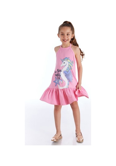 Denokids Mushi Seacorn Pembe Kız Elbise Pembe