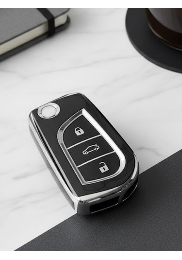 Toyota Corolla Auris Yaris Verso Avensis Aygo Hilux 3 Buton Nano Anahtar Kılıfı Siyah Gümüş