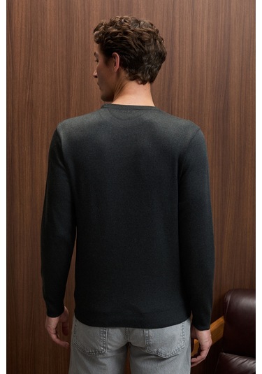 VAREX Erkek Yuvarlak Yaka Basic Slim Fit Triko Antrasit Kazak