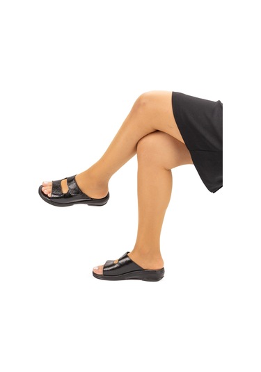 Mix Brand Kadın Hakiki Deri Değişebilen Tabanlıklı Anatomik Terlik Rugan Siyah