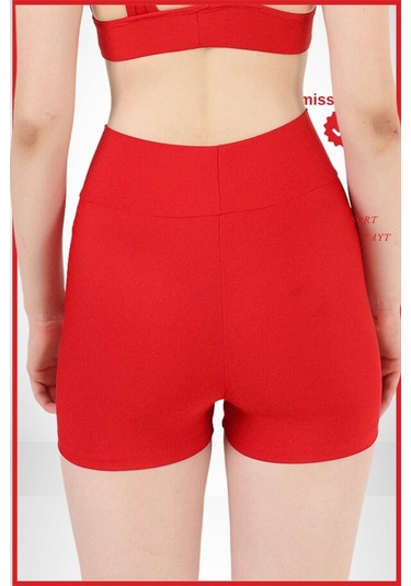 Kadın Kırmızı Yüksek Bel Toparlayıcı İç Göstermeyen Boxer Şort Deniz, Havuz & Günlük Kullanım İçin Kırmızı