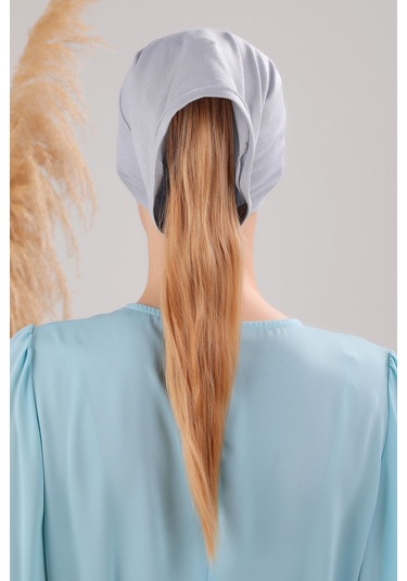 Tesettür Hazır Pratik Geçme Boru Bone Açık Gri Açık Gri