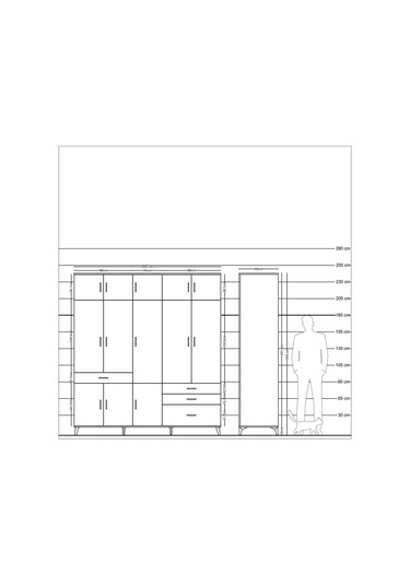 Kronos Dolap 8 Raflı 4 Çekmeceli 3 Askılı 220x59x243 Antrasit-antrasit/aytaşı Antrasıt/aytası