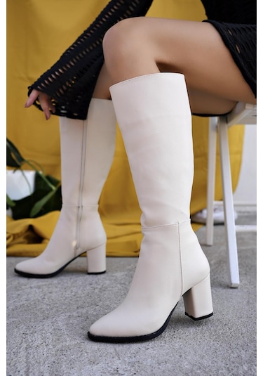 Muggo Almira Garantili Kadın Topuklu Çizme Ten