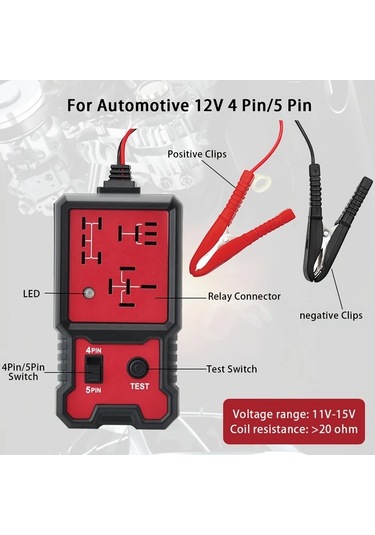 Xuweiwei 12v İçin Otomotiv Röle Test Cihazı Kırmızı 4 Ve 5 Pinli Röleler İçin Uygun Pil Kelepçeleri İle Kolay Teşhis