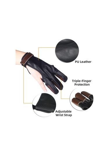 Pazly Okçuluk Eldiveni - Pu & Sığır Derisi - 3 Parmak - Siyah Kahverengi - S-xl Boyutlar - Kullanıcı Dostu, Dayanıklı Eldiven, Çocuk-yetişkin İçin Uygun