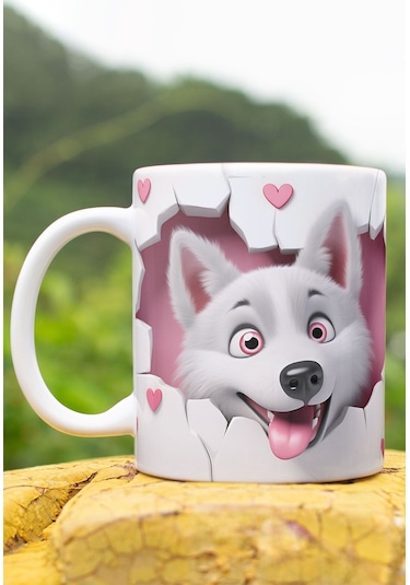 3d Görünümlü Sevimli Köpek Hediyelik No:15 3d Tasarım Baskılı Kupa Bardak Mug White