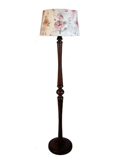 Masif Torna Ayak,Pembe Çiçekli Lambader,Abajur,Köşe Aydınlatması