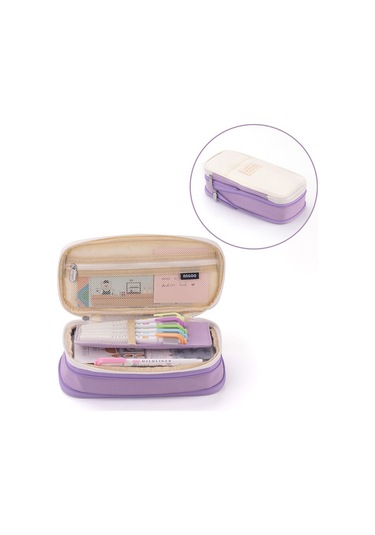 Genişletilebilir Çok Bölmeli Büyük Kapasiteli Okul Ve Ofis Kalem Kutusu Mor