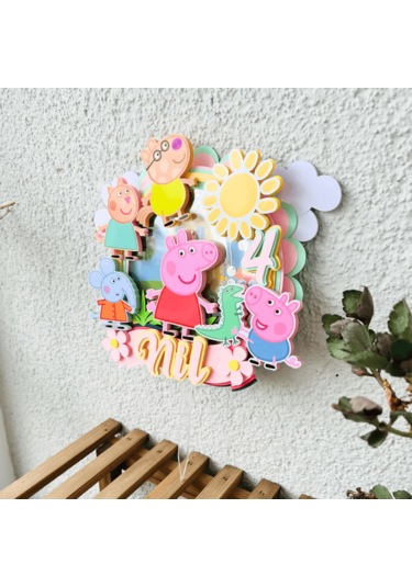 Peppa Temalı Kız Çocuk Doğum Günü İsme Özel 3d Pasta Süsü Cake Topper Çocuk