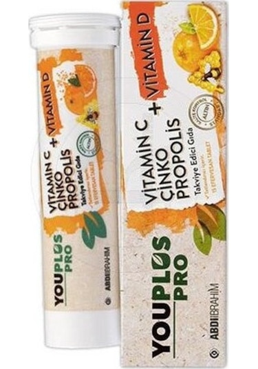 Abdi İbrahim Youplus Pro Vitamin C Çinko + Vitamin D Propolis 15 Efervesan Tablet