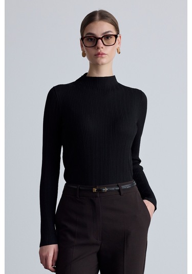 Yüksek Yaka Triko Bluz Siyah Siyah