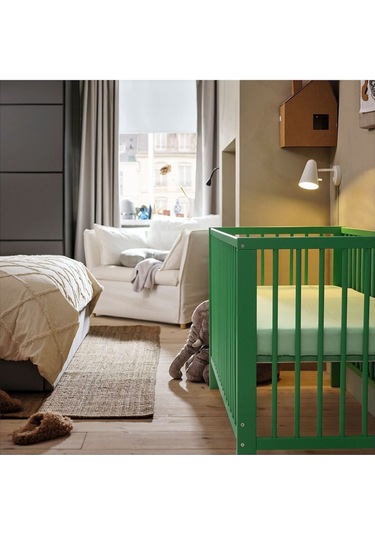 Bebek Karyolası, Yeşil Renk 60x120 Cm Masif Ağaç