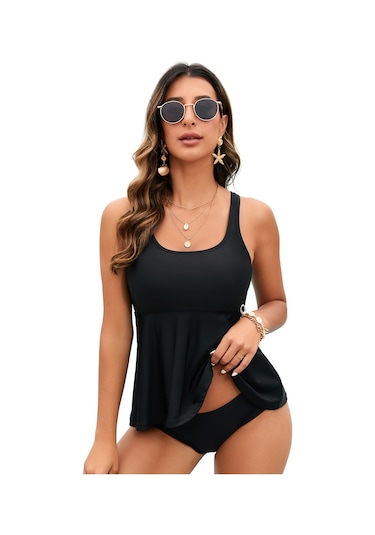 Bikini Halter Split Üçgen Mayo Kadın Sırt Tasarımı İnce Büyük Beden Mayo Siyah