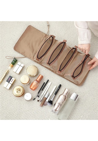 4'lü Kadın Kozmetik Çantası, Fermuarlı, Ayrılabilir, Katlanabilir, Makyaj Fırça Çantası 6