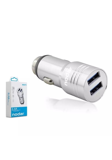 Nodar Nd1075 Araç Şarj Adaptörü 2x Usb 3.4a Metal - Silver Araç Kablosuz Şarj
