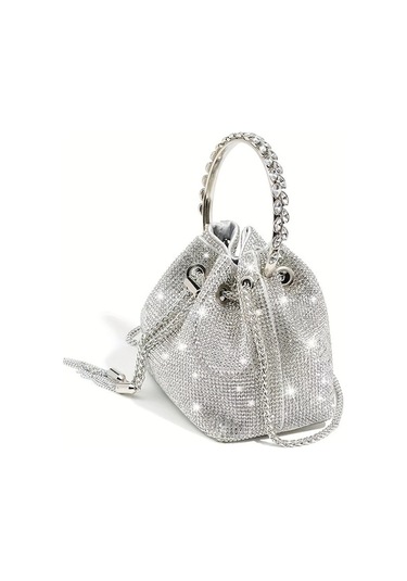 Dancemonkey Bling Rhinestone Kova Çanta, Trendy Dekorasyon Gri