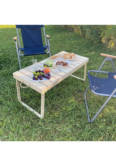Katlanabilen Ahşap Piknik Masası - Kamp Masası - Yemek Masası - p Ahşap