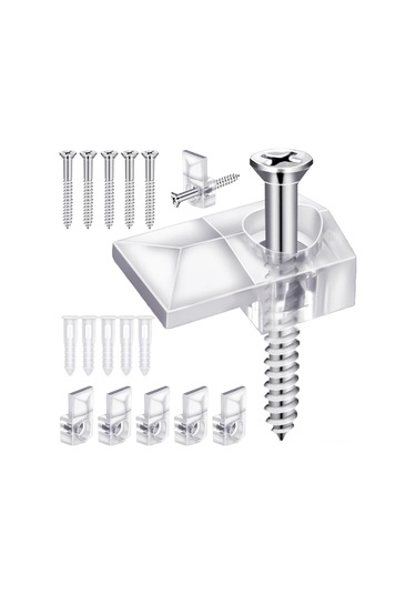 Tenfowee 32 Adet Şeffaf Plastik Ayna Tutucu, Duvar Montajlı Ayna Sabitleme Klampları, Cam Ayna Desteği Parçaları Şeffaf