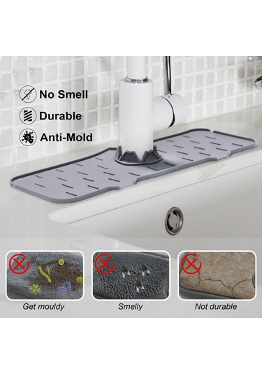 Monyee Gri Silikon Musluk Damlacık Tutucu: Lavabo Tezgahını Kuru Ve Temiz Tutar, Su Akışı İçin Tasarlanmıştır Gri