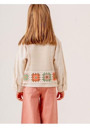 Kız Cocuk Gömlek Motif Desenli Süveter İkili Takım-15515 Bej