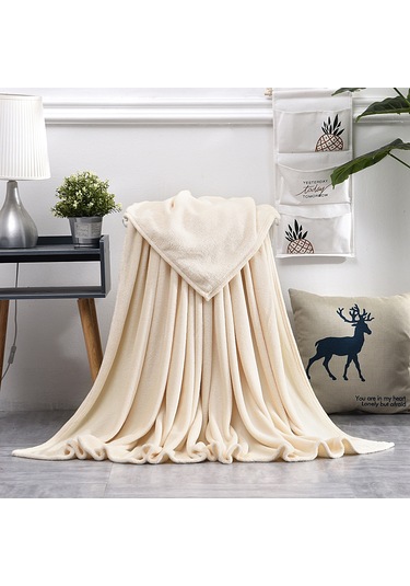 Jeehugo Ev Kullanıma Ideal Yumuşak Koral Yün Battaniye - Pijama, Yoga Ve Dinlenme İçin - Bej Renk - 100x140cm 320gr Diğer