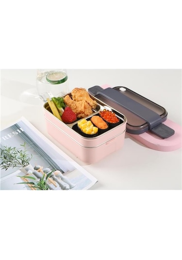 Vagonlife 1200ml Çift Katmanlı Paslanmaz Çelik Yemek Kabı Pembe Bl20183 Beyaz