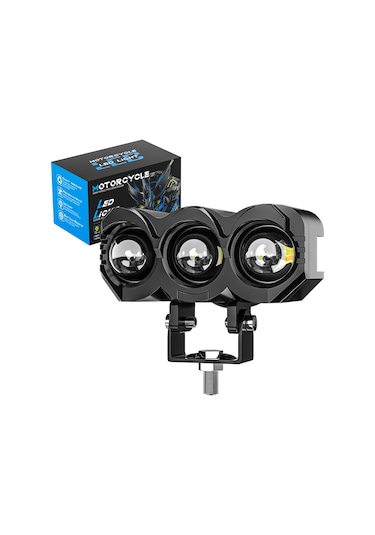 Motosiklet Sis Farı Metal Kasa Lazer Led Beyaz Sarı Çift Renk