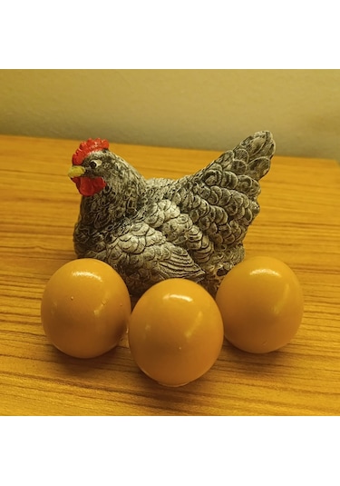 Dekoratif Tavuk Ve Yumurtalar Biblo Seti - Bereket Ve Bolluk Temalı Gri Tavuk Figürü 01