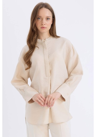 DeFacto Relax Fit Hakim Yaka Basic Düz Uzun Kollu Tesettür Gömlek Tunik E1757AX25SPBG702