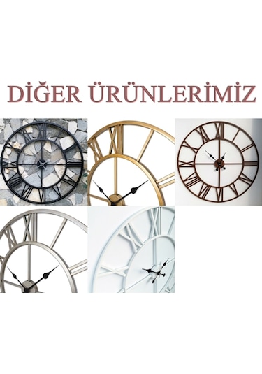 Ferforje Duvar Saati Otantik 5510 Bg Altın Eskitme 55Cm 3Boyutlu Altın